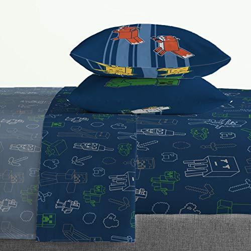 Image of Jay Franco Minecraft 7pc Full Bed Set - Includes Comforter, Sheet Set & Decorative Pillow Shams - Features Creeper, Ghost, Zombie & Enderman Characters | Zombie Enderman, Bed in a Bag, Comforter Sheets Shams Pillowcases, Official Product, Microfiber, Machine Washable, Boys Gift