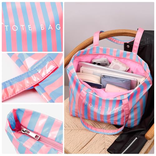 Image of KALIDI PVC Zipper Tote Bag, Jelly Kraft Paper Beach Bag Large Hobo Carry All Travel Shopping Handbag Plastic Shoulder Bag