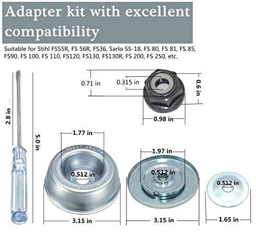 GS 6Pcs 8 in Steel Wire Brush Cutter Trimmer Head Set,with Thrust Washer, Rider Plate, Collar Nut, Maintenance Screwdriver, Bevel Washer,Adapter Kit for String Trimmers, Rust Removal, Lawn Mower