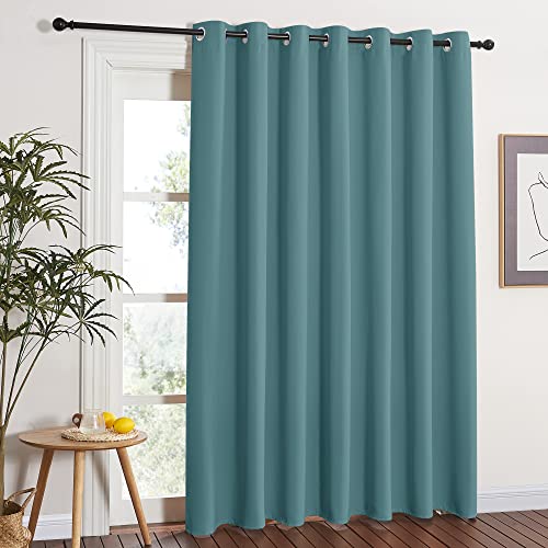NICETOWN Window Treatment Sliding Door Curtain - Thermal Insulated Wide Width Solid Blackout Patio Glass Door Drape, Extra Wide Draperies (Sea Teal, 1