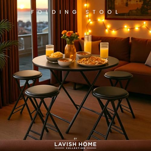 Image of Lavish Home Folding Stool with Padded Backless Seat Set of 4, Black, 24 inch | Counter Height Bar Stools with 225lb Capacity, Portable Indoor & Outdoor, Extra Seat for Kitchen, Rec Room or Camping