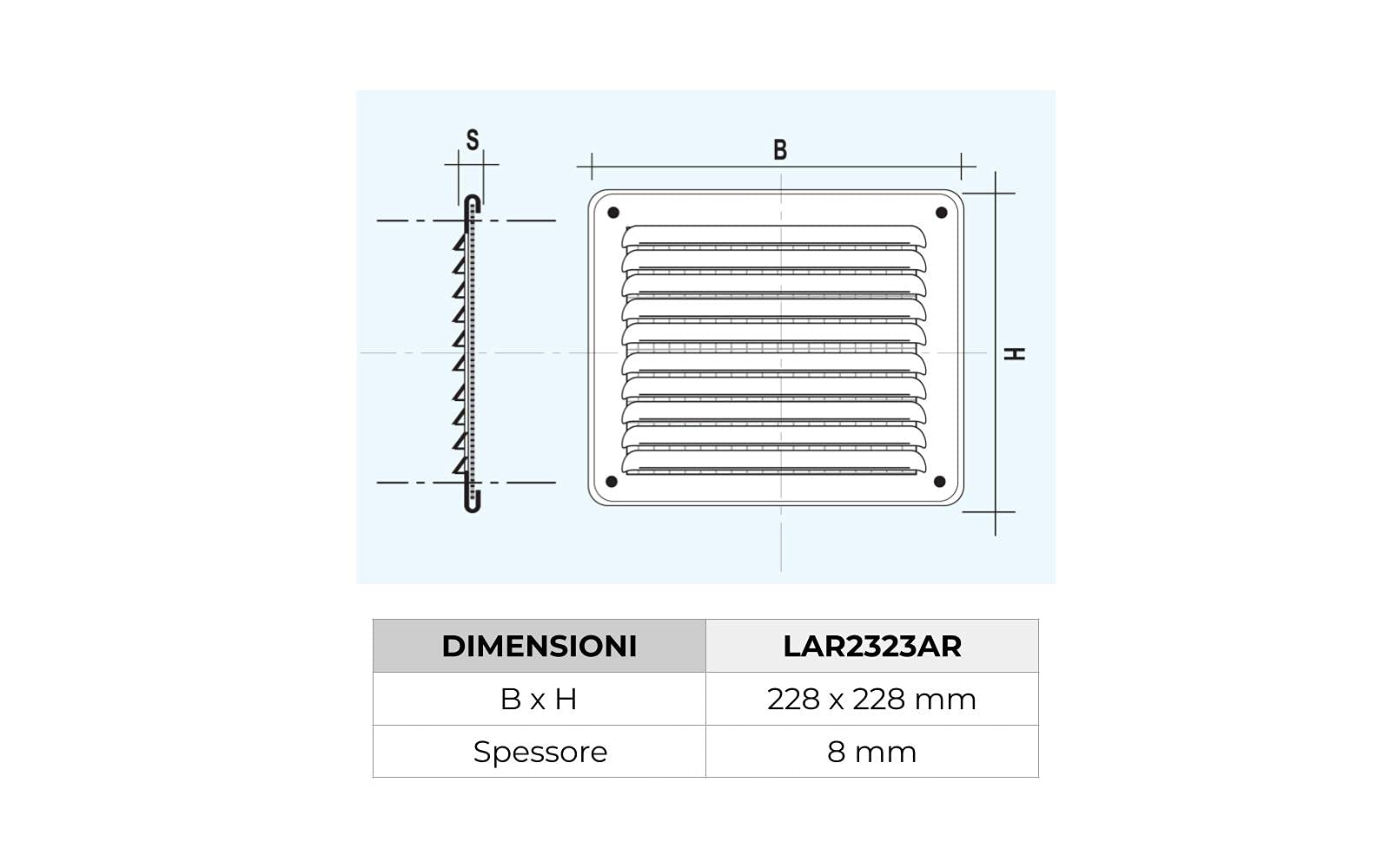 Grill All Belüftungsgitter 228 X 228 Mm - Ramata Netz Für Lüftungsschächte (Ventilazione)
