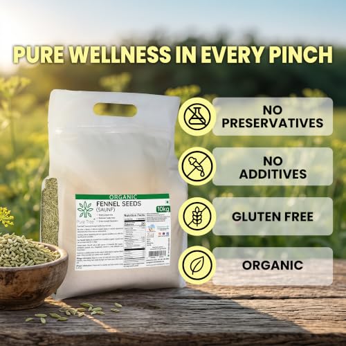 Image of Pure Tree Certified Organic Fennel Seeds | 10 Kg / 10000 g | Saunf, Variyali | Perumjeerakam Whole Spices Sombu Whole | Fennel seeds Saunf | Organic Saunf Rich Flavour Sombu