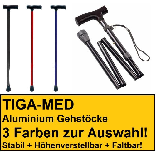 Gehstock Tiga-Med Aluminium faltbar und höhenverstellbar