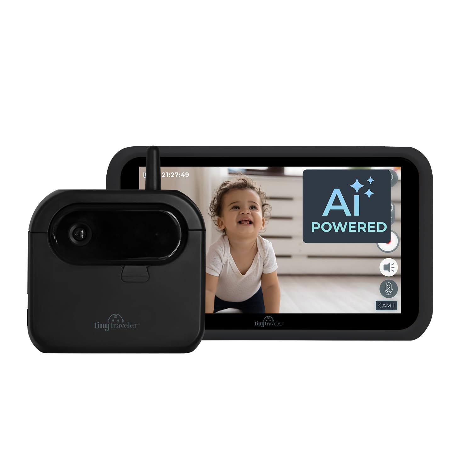 Tiny Traveler Monitor de bebé bebés AI 1080P de 5 pulgadas con cargador portátil, color negro