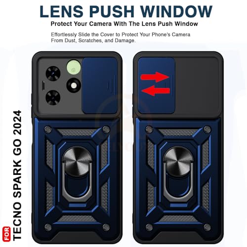 Image of Armor Bumper Back Cover Case for Tecno Spark Go 2024 Rotating Camera Cover, Ring Holder & Kickstand | Heavy Duty & 360 Degree Protection Tecno Spark Go 2024 Back Cover (Blue)