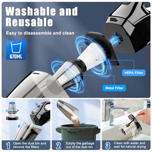 Image of Upbooz Handheld Vacuum Cordless Rechargeable Portable Car Vacuum, 7500Pa Powerful Suction Mini Hand Held Vacuum, 670ML Cup Lightweight Small Vacuum Cleaner for Car /Office /Home, Pet Hair