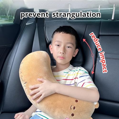Image of Cute Cartoon Seatbelt Pillow for Kids Travel Seatbelt Cover and Cushion Pillow Plush Cartoon Pillow (Purple Eggplant)