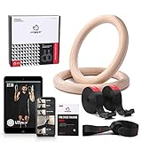 FitBeast Wood Gymnastic Rings, Olympic Rings 1600lbs with Adjustable Buckle 15ft Long Straps Gym...