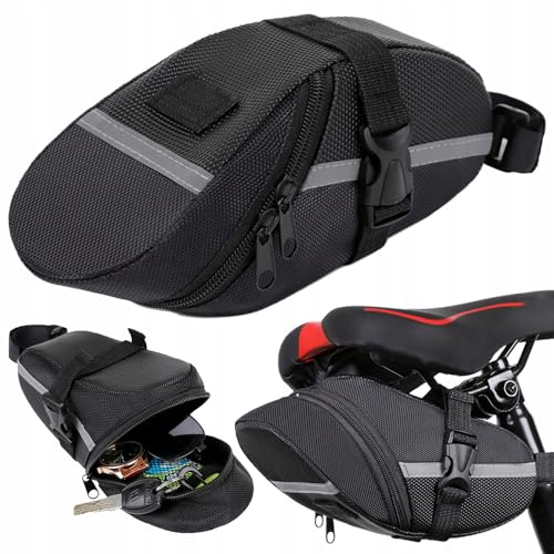 Genérico Bolsa Sillín de Bicicleta - Resistente y Impermeable | Alforja Debajo del Asiento para Bicicleta - Bolsa Trasera Ajustable para Ciclismo | 21 x 10 cm - Negro, 14400