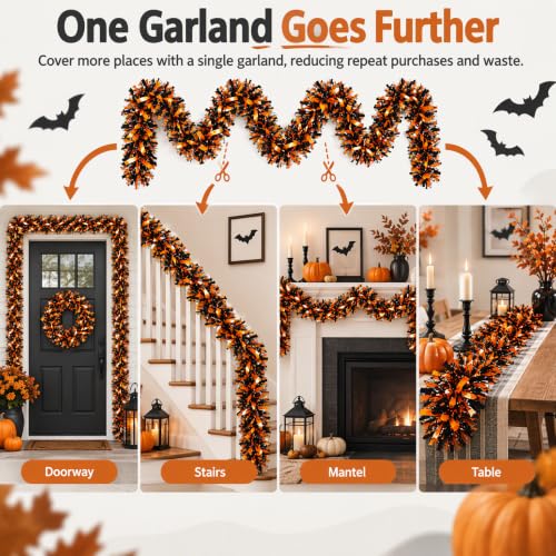 Halloween Tinsel Garland, 50 FT Orange Black Trim for Indoor Outdoor Decor by Cuvowise - Used condition - Image 7
