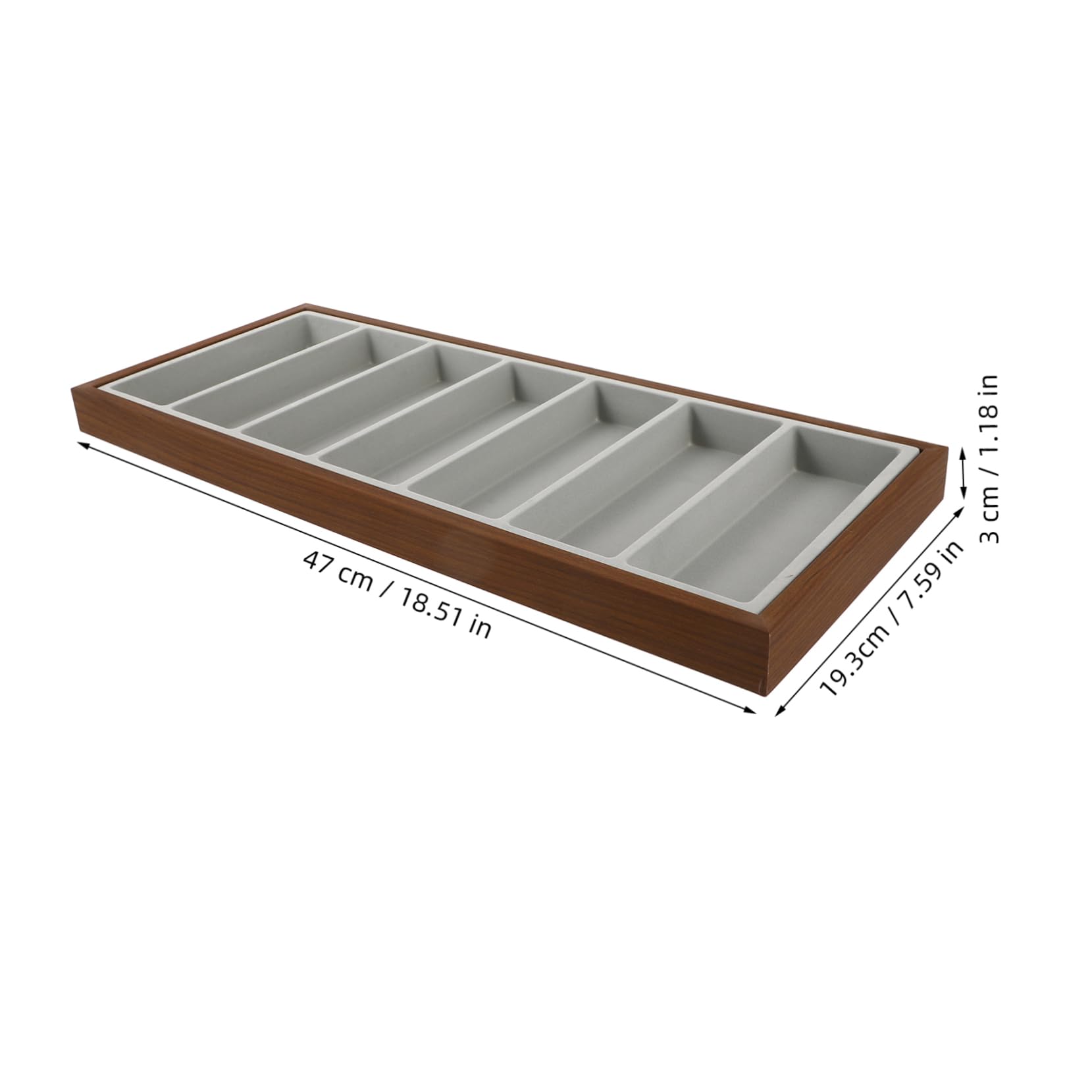 YARNOW Porta Occhiali da Sole in Legno con 7 Scomparti, Vassoio Organizzatore con Tessuto Grigio, Multiuso per Casa e Negozio con Eccellente Fattura