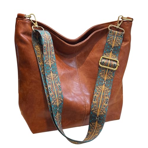 Image of Hobo Bags for Women Crossbody Bag Guitar Strap Purse Vegan Leather Shoulder Handbags Boho Purses Tote Bucket Bag