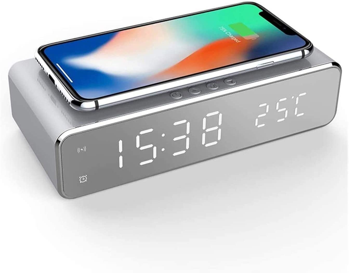 Despertador de Radio de cabecera con USB Cargador, Altavoz Bluetooth, Qi Carga inalámbrica, Alarma Dual Dimmable DIRIGIÓ Monitor