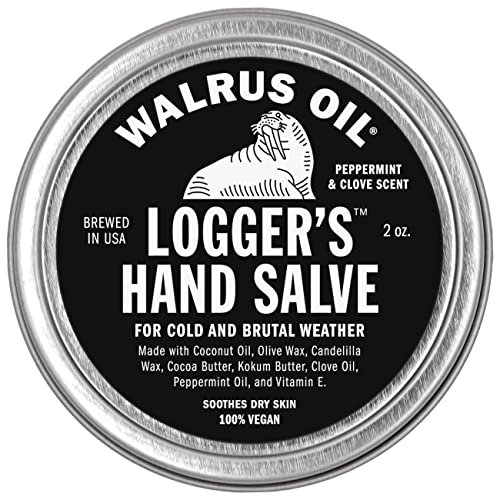 WALRUS OIL - Logger s Hand Salve, 2oz, 100% Vegan, Made with Olive Wax, Kokum Butter, Coconut Oil and more. Peppermint and Clove scent.