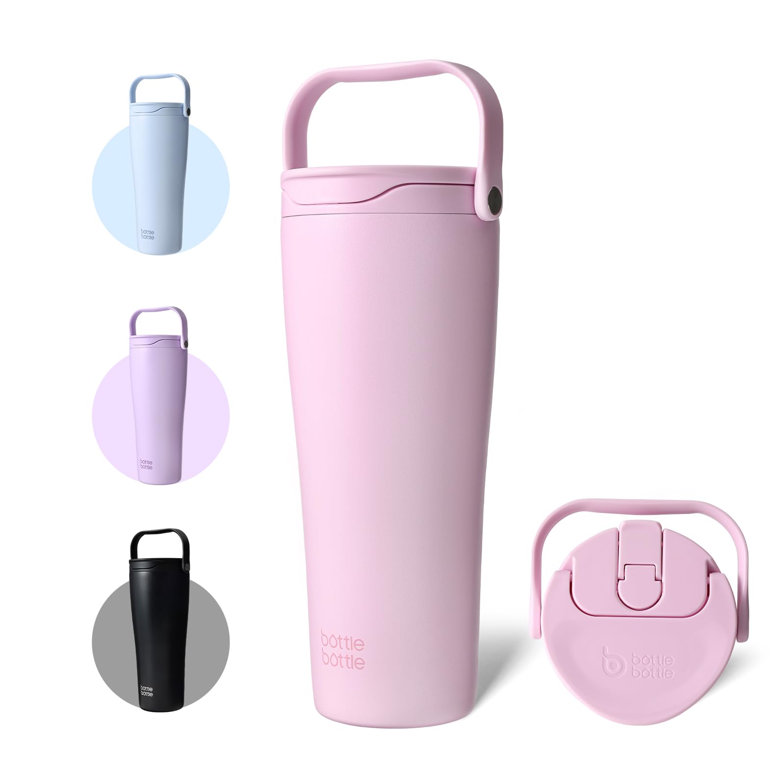 BOTTLE BOTTLE 水筒 950ml 保温保冷 ストロー付き タンブラー ハンドル付き おしゃれ 真空断熱 大容量 防塵キャップ 漏れ防止 ステンレスボトル ピンク