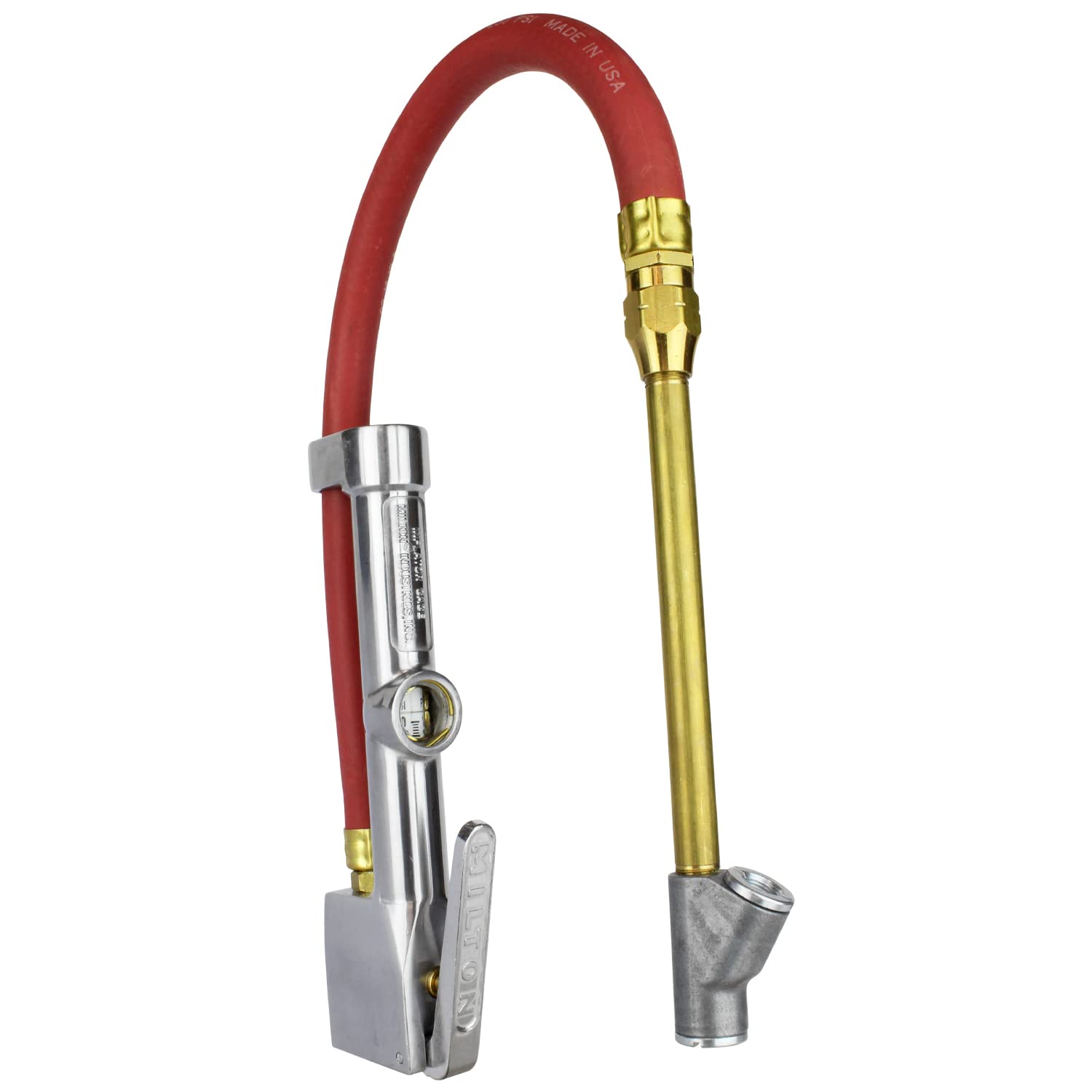 Milton (S-516) medidor de inflador de neumáticos de pie recto – manguera de 15 cm, roscas de bloqueo