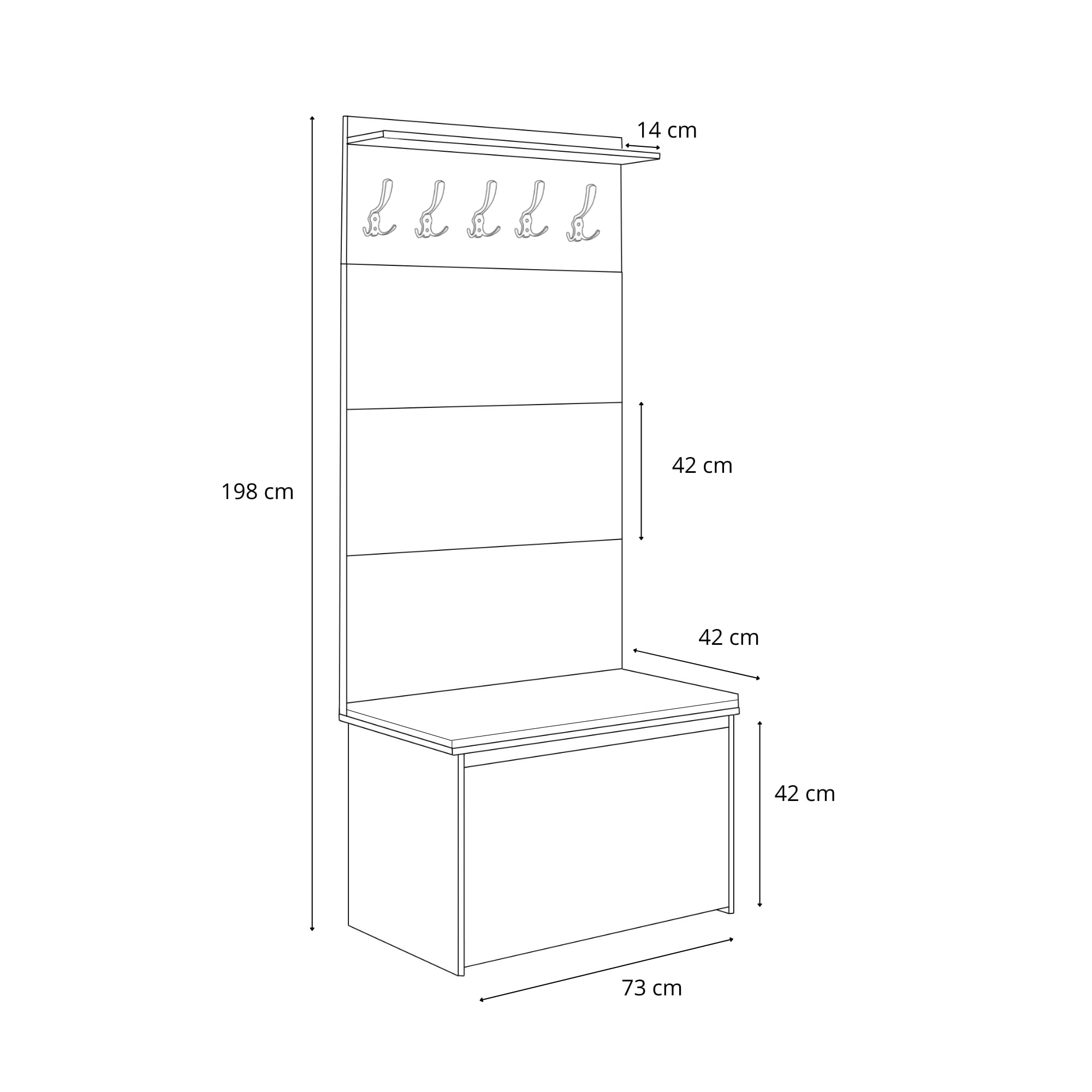 KOBI Andy Dielenset mit Sitz | Kleiderbügel + Box | Polsterplatten | Garderobe für den Flur | (Grau)