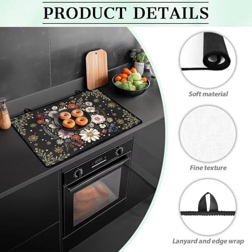Image of Buttefly Stove Cover, Heat Resistant Silicone Stove Cover Mat, Retro Flower Gas Burners Protector, Non-slip Waterproof Mat for Glass Stovetop Protector, Heat Proof Rectangle Mat