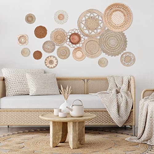 Glenmal 18 Pcs Boho Basket Wall Decals Round Wall Sticker Modern Decor Peel and Stick Decor Sticker Removable Boho Stickers Rustic Art for Bedroom Office, Stickers Only(Elegant Style)