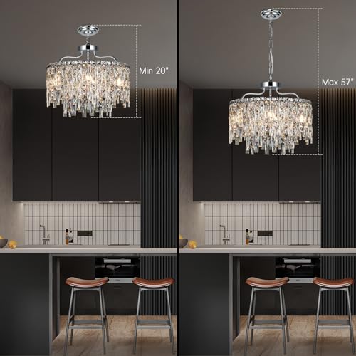 Image of 18 inch 6-Light Modern Round Crystal Chandeliers for Dining Room,Chrome