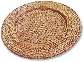 12.6 IN(32CM) Straw Hat-shaped Natural Handmade Rattan Placemat Fruit Plate Heat-resistant Heat Insulation Pad Tripod