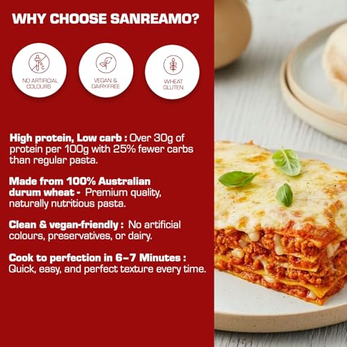 Image of San Remo Instant Lasagna Pasta 250g| Quick Cooking | Vegetarian | No Preservatives | Classic Pasta Sheets (Pack of 3)