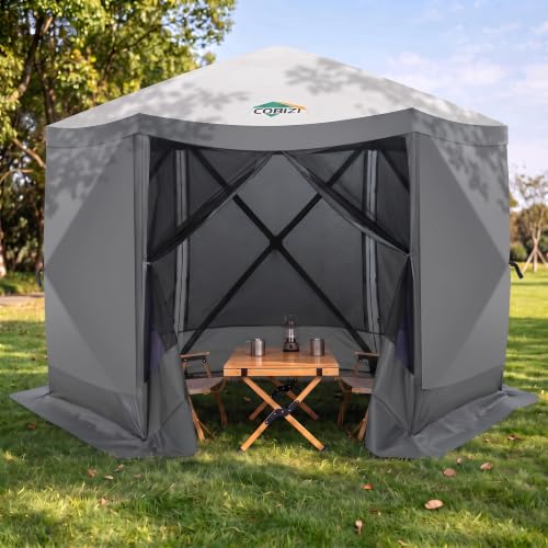 Image of COBIZI 12x12 FT Pop Up Canopy Shelter Tent, Large Gazebos On Clearance with Sidewalls, Screened in Gazebo, Screen Tents Portable carpas para Patio for Outdoor Camping, Backyard, Garden, Beach, Gray