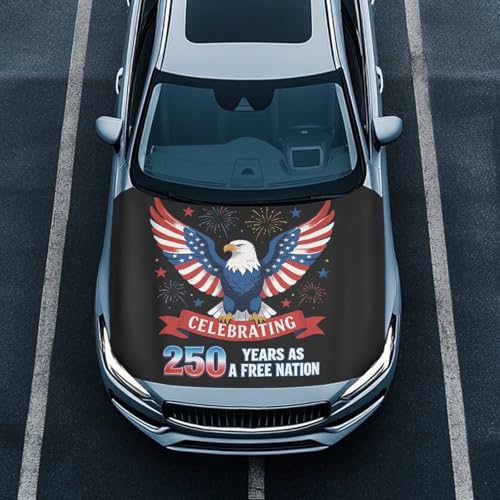 Image of Eagle USA Flag Car Hood Cover 250 Years Celebrating Car Hood Cover Banner for Women Men Removable Comfortable Car Bonnet Banner Auto Accessories Festival Decorations for Cars Sedans