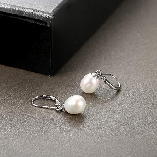 Milacolato 925 Sterling Silver Pearl Dangle Earrings for Women 14K White Gold Plated Leverback Earrings AAAAA Quality Genuine Freshwater Cultured Pearl Drop Earrings2