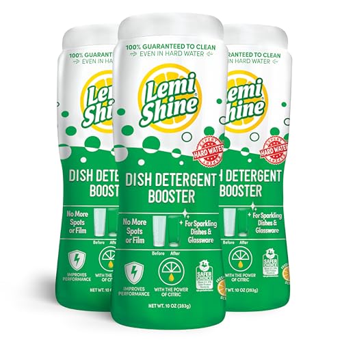 Image of Lemi Shine Dish Detergent Booster, Hard Water Stain Remover, Multi-Use Citric Acid Cleaner 10 oz, Pack of 3