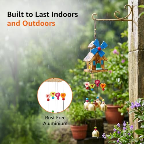 Image of Amazon Basics Decorative Wind Chimes for Balcony, Home & Garden | Pleasant Sound | Handcrafted | Metal Chime for Home Decor & Gifting | Color Gold | Material: Aluminum | Size: 46L x 6.5W x 6.5H cms