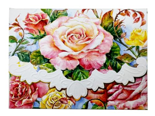 Image of Poster Foundry Roses in Bloom Boxed Note Cards by Carol Wilson. 10 embossed 4x5 Die-Cut Notecards and Matching Envelopes in Decorative Gift Box with Magnetic Flap. NCP2505