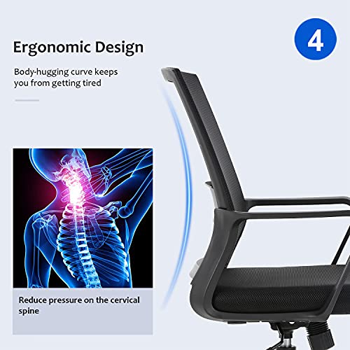 Fdw Home Office Chair Ergonomic Desk With Lumbar Support Armrests Mid-Back Mesh Computer Executive Adjustable Rolling Swivel Task, Black #TOP5