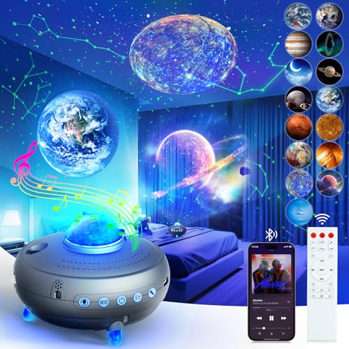 Image of Stars Constellations Projector Galaxy Planetarium: Night Light 15 Realistic Planets Planetary with Bluetooth Speaker -Solar System Space Ceiling Projector for Kids/Adults Bedroom