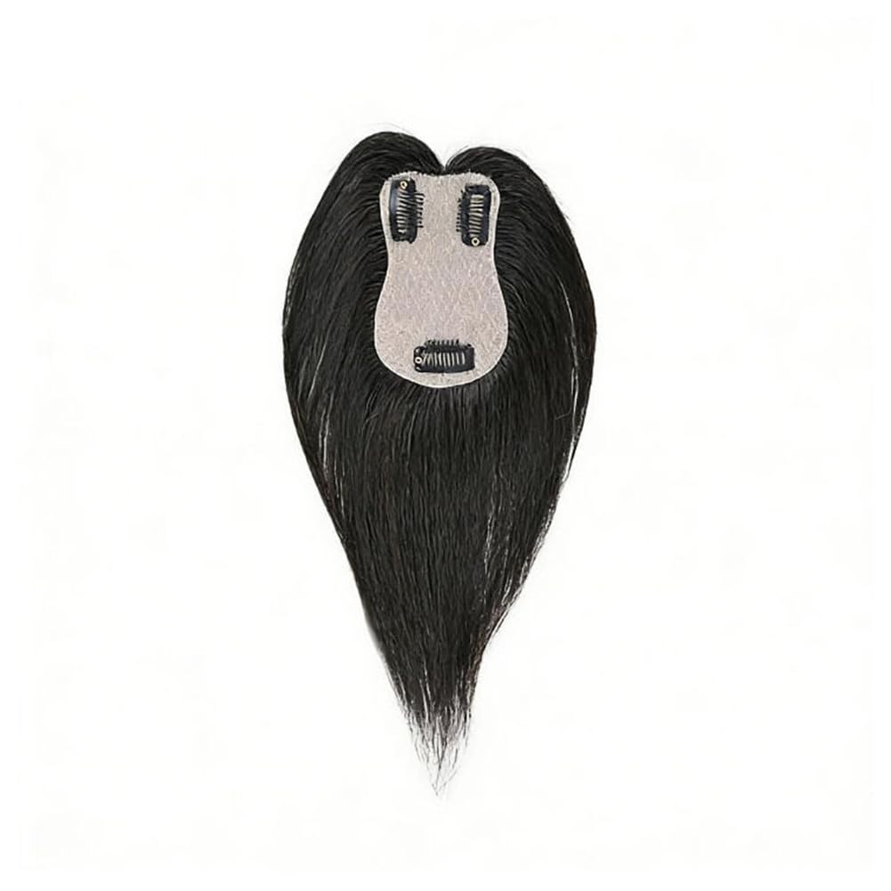 Haar Toppers für Frauen Echthaar Topper Natürlich Clip in Haarteil aus-Echthaar Flauschiger Glatter Hair-Topper Zum Einclipsen für Damen Dünner Werdendes-Haarteil Oberkopf 1B# 35cm