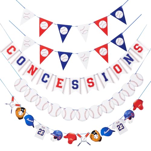 Homarkable Pre-strung Baseball Party Decorations With Concessions Banner, Sports Themed Birthday Supplies, Triangle Bunting Pennant Flag