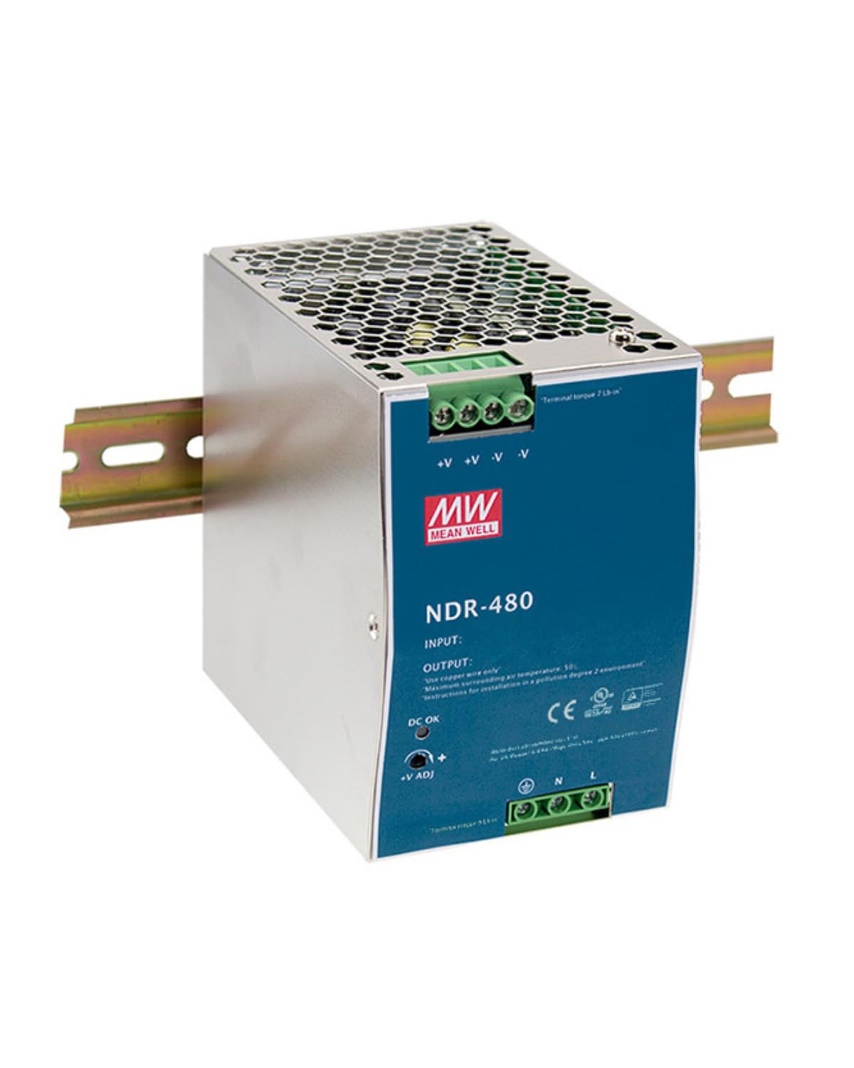 LINOVISION Mean Well NDR-480-48, 480W Industrial DIN Rail Power Supply with 48V 10A Output, Buit-in Active PFC Function