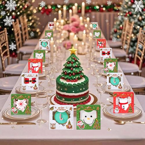 48PCS 4x4x2 Inch Christmas Bakery Boxes(3 Patterns, Clear Window) Ideal for Packaging Cookie, Strawberry, Macaron, Oreo, Chocolate Truffles, Donut, Pie For Party, Wedding, Birthday, Christmas Favors