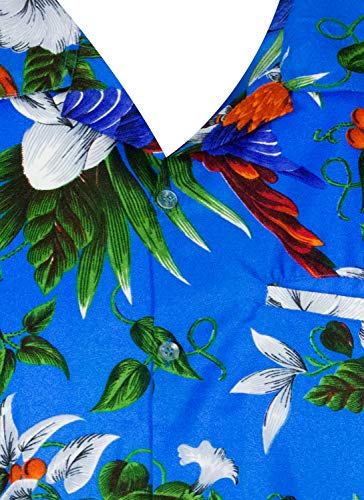 King Kameha Funky Hawaiian Shirt, Shortsleeve, Cherryparrot, Blue, Xs #TOP2