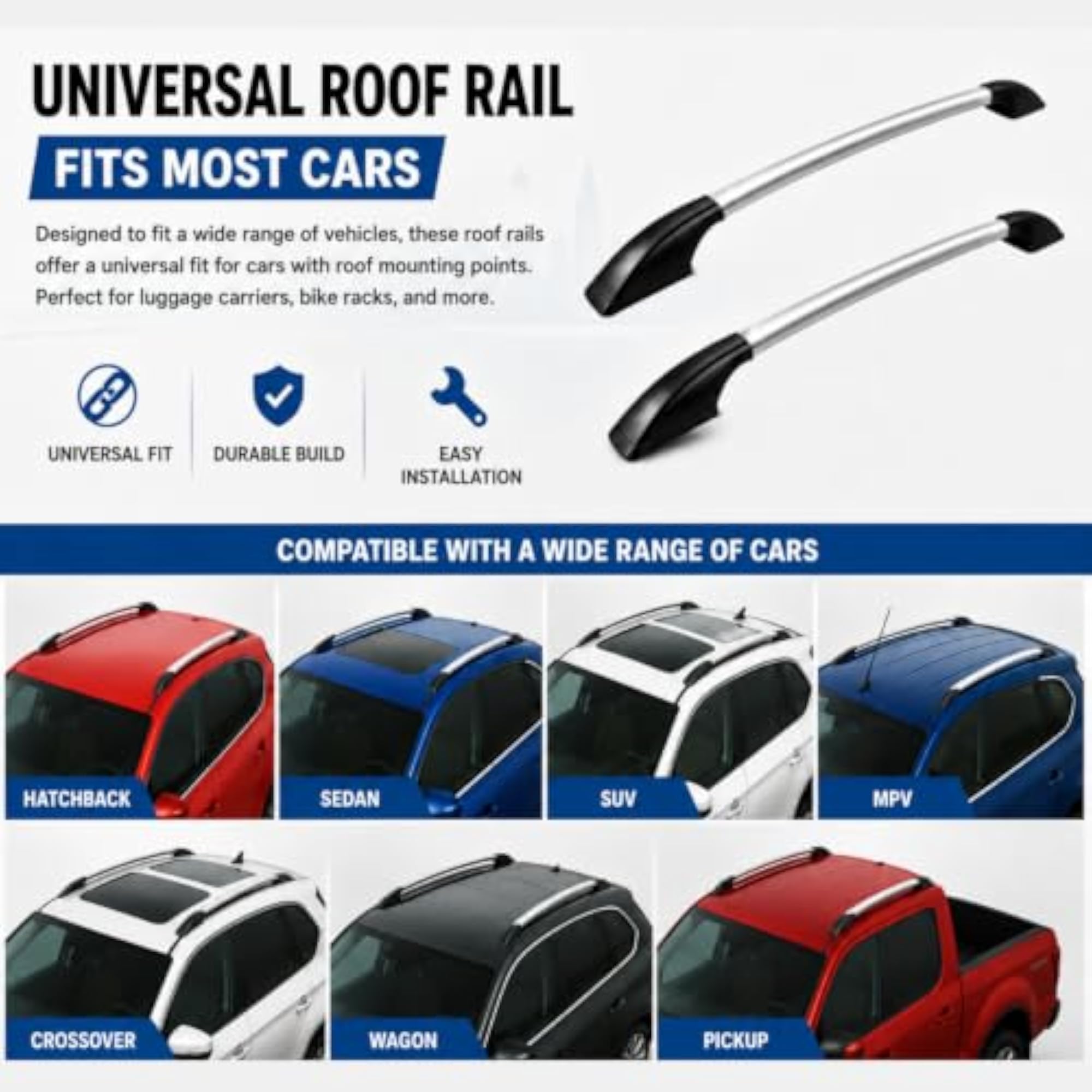 Universal Metal Car Roof Rails and Rail Pair