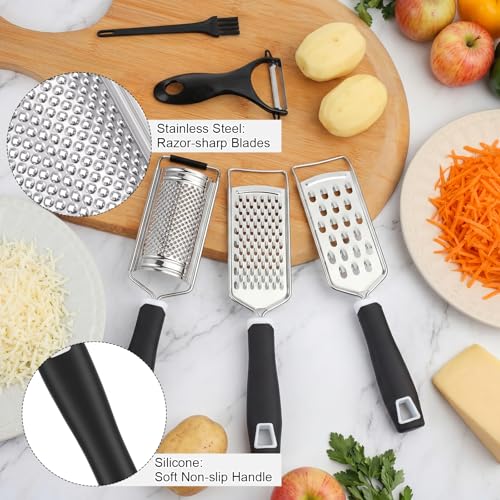 Ferrochef 5 Pcs Zester Grater Set Cheese Grater with Stainless Steel Blade for Kitchen Tool for Parmesan Cheese, Ginger, Garlic, Nutmeg, Chocolate, Vegetables, Fruits Dishwasher Safe