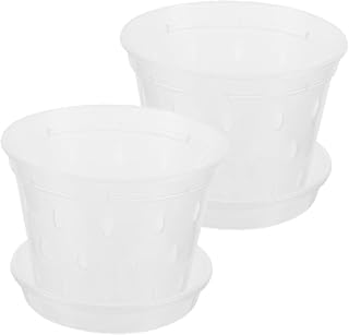 SUPVOX Two Set Plastic Orchid Nursery Pots with Saucers, Drain Holes
