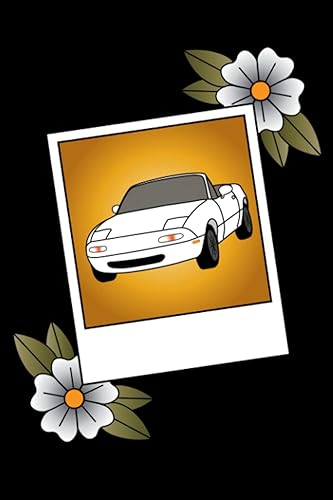 Notebook White Miata in Instant Film Car Girls Notebook - 150 Pages Wide Ruled Lined Paper - Size 6 x 9 inches