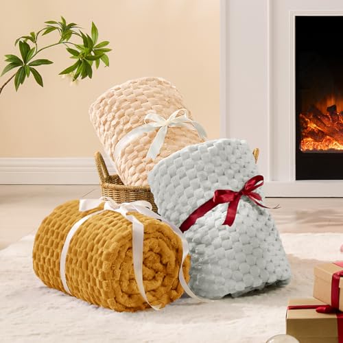 Image of BEDELITE Mustard Yellow Throw Blanket for Couch, Soft Cozy Gifts for Women | 3D Jacquard Decorative Fleece Blanket, Super Soft Plush Throws, Cute Birthday Gift for Women, Suitable for All Seasons, 50*60