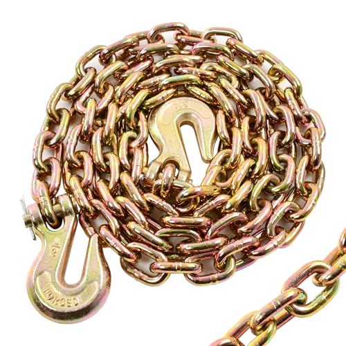 BIGREAT Heavy Duty G80 Transport Binder Chain 1/2 Inch x 10 Feet Tow Chain with G70 Clevis Grab Hooks 12000 lbs Safe Working Load Logging for Transporting Towing(1/2 x 10FT Yellow).
