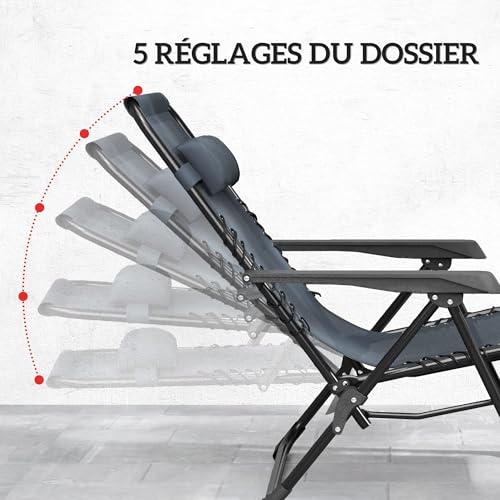 Lot 2 chaises longues zéro gravité + table, Outsunny