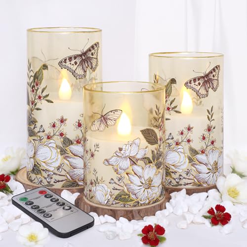 Bougies LED sans flamme en verre floral de 12 cm avec télécommande