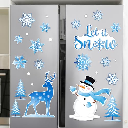 Pasimy 29 Pcs Let It Snow Refrigerator Magnet Decorative Winter Wonderland Fridge Decorations Snowflake Snowman Garage Door Magnet Decals for Xmas Car Garage Metal Door Cabinet Refrigerator Decor