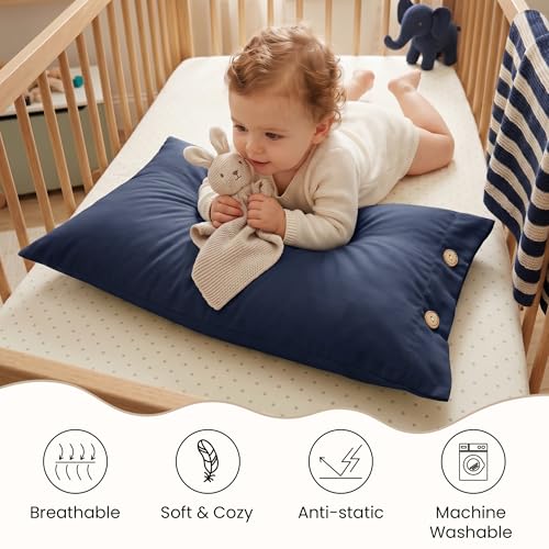 Image of EXQ Home Toddler Pillowcases with Button Closure 13x18 Travel Pillow Case Set of 2, Small Pillow Case Fits Baby Pillow Sized 12x16, 13x18, Kids Pillowcases 2 Pack Machine Washable (Dark Navy)